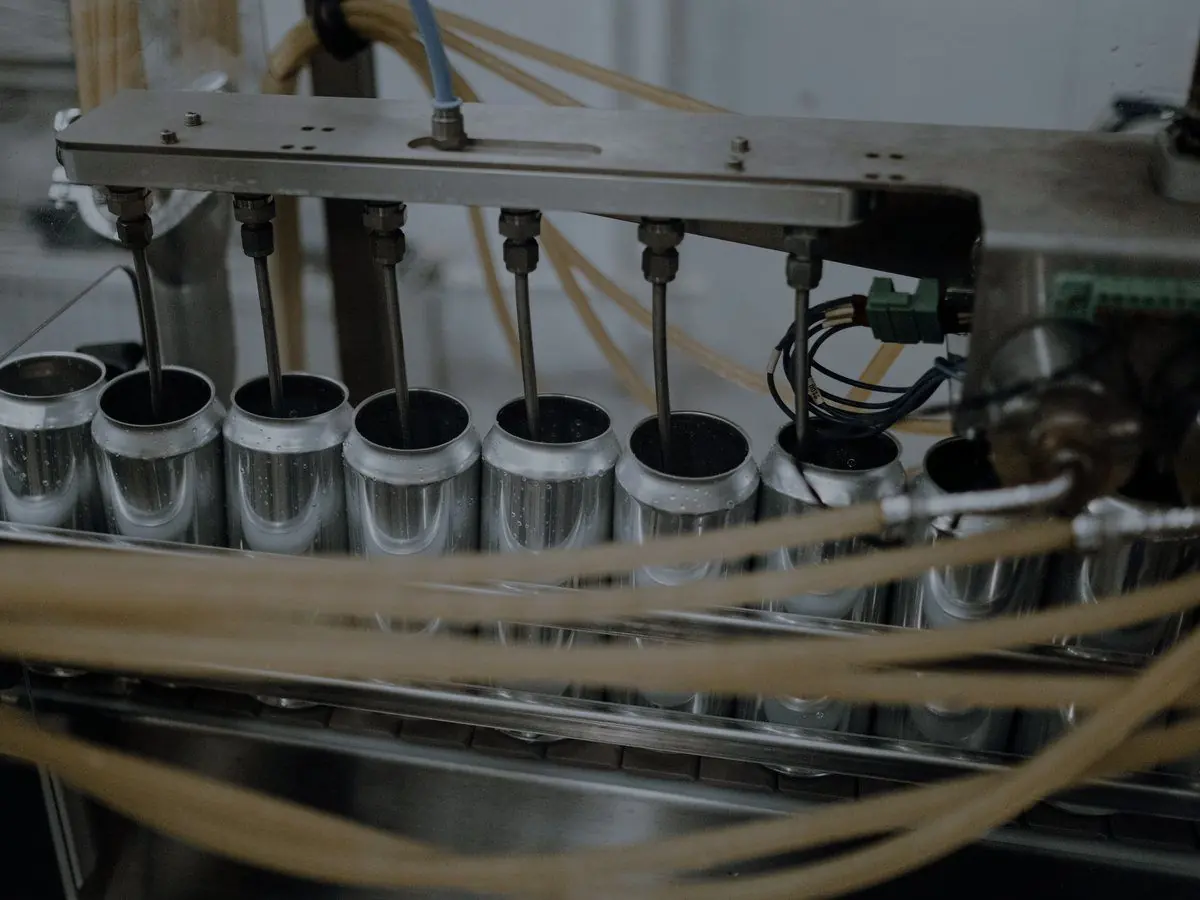 A canning line filling beer cans